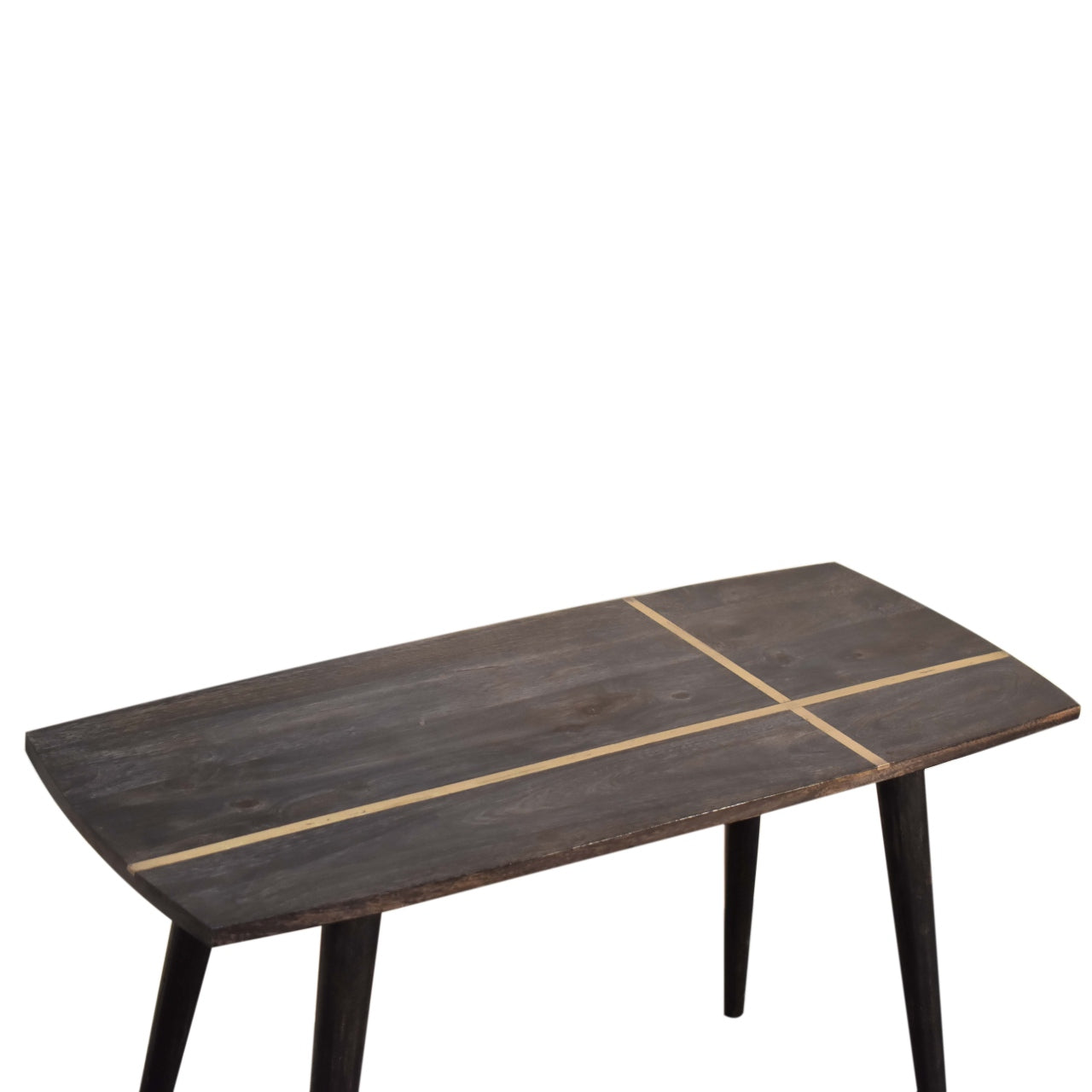 Table basse en frêne noir incrustée de laiton