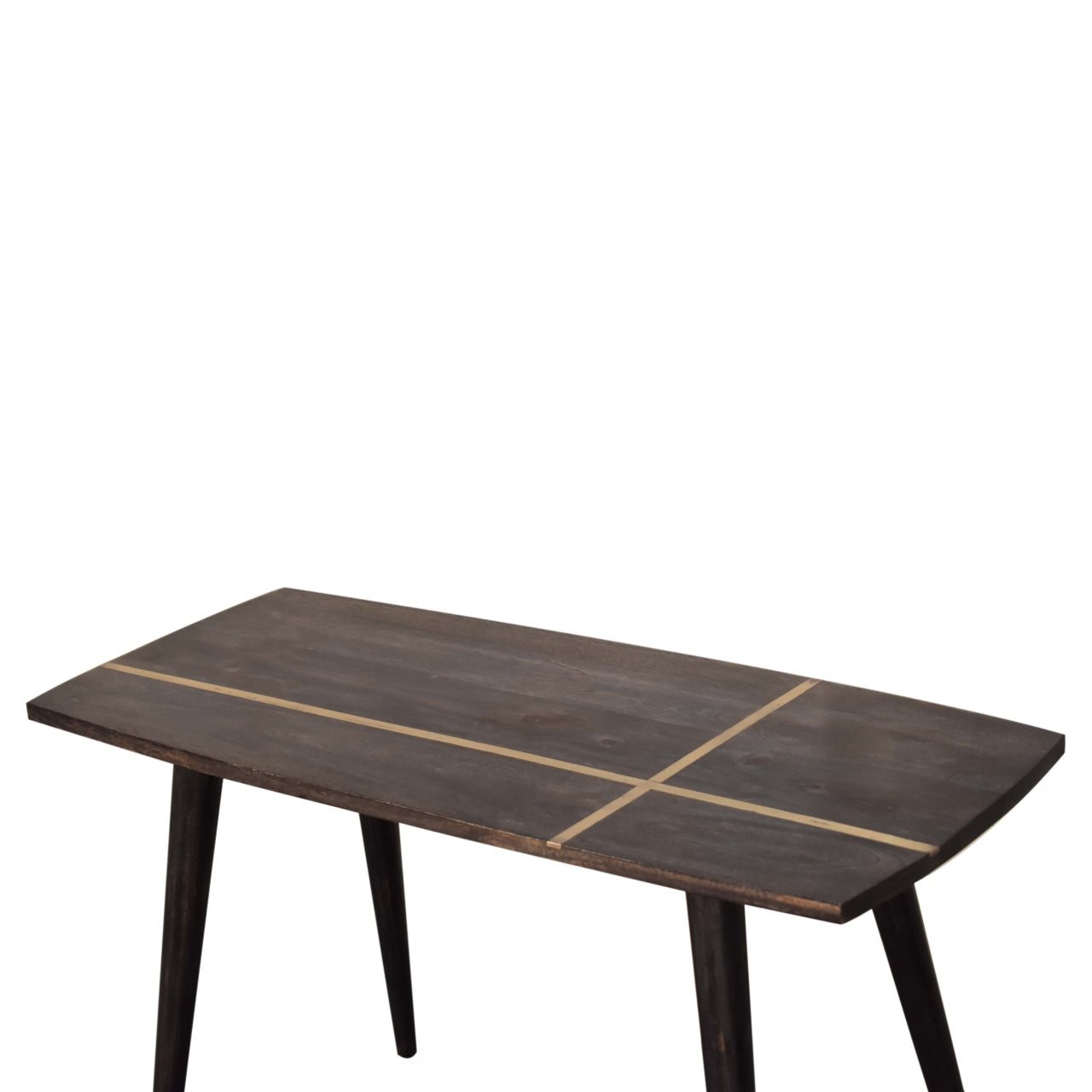 Table basse en frêne noir incrustée de laiton