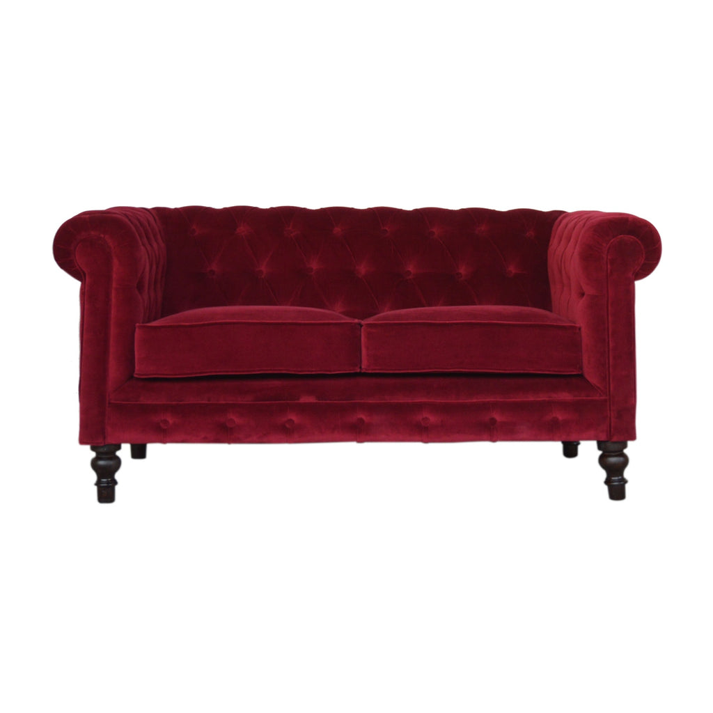 Canapé Chesterfield en velours rouge bordeaux