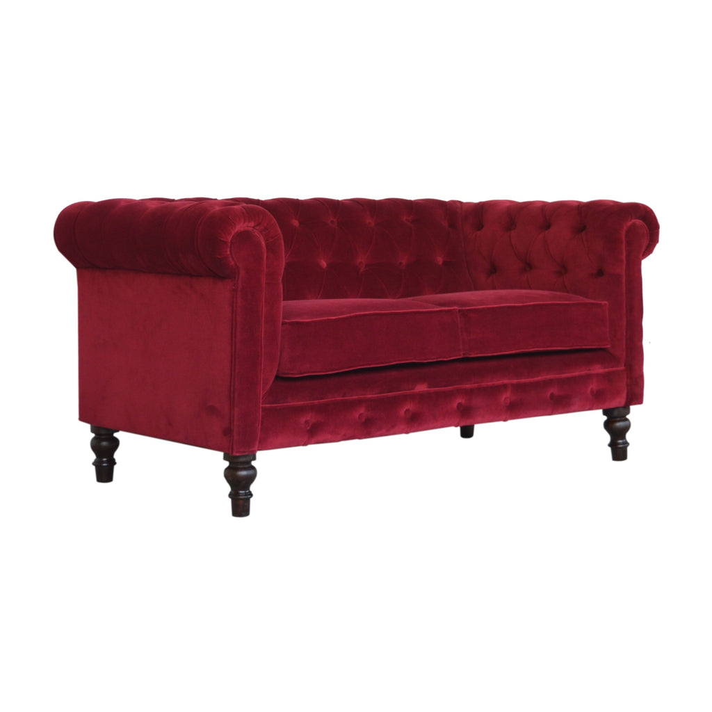 Canapé Chesterfield en velours rouge bordeaux