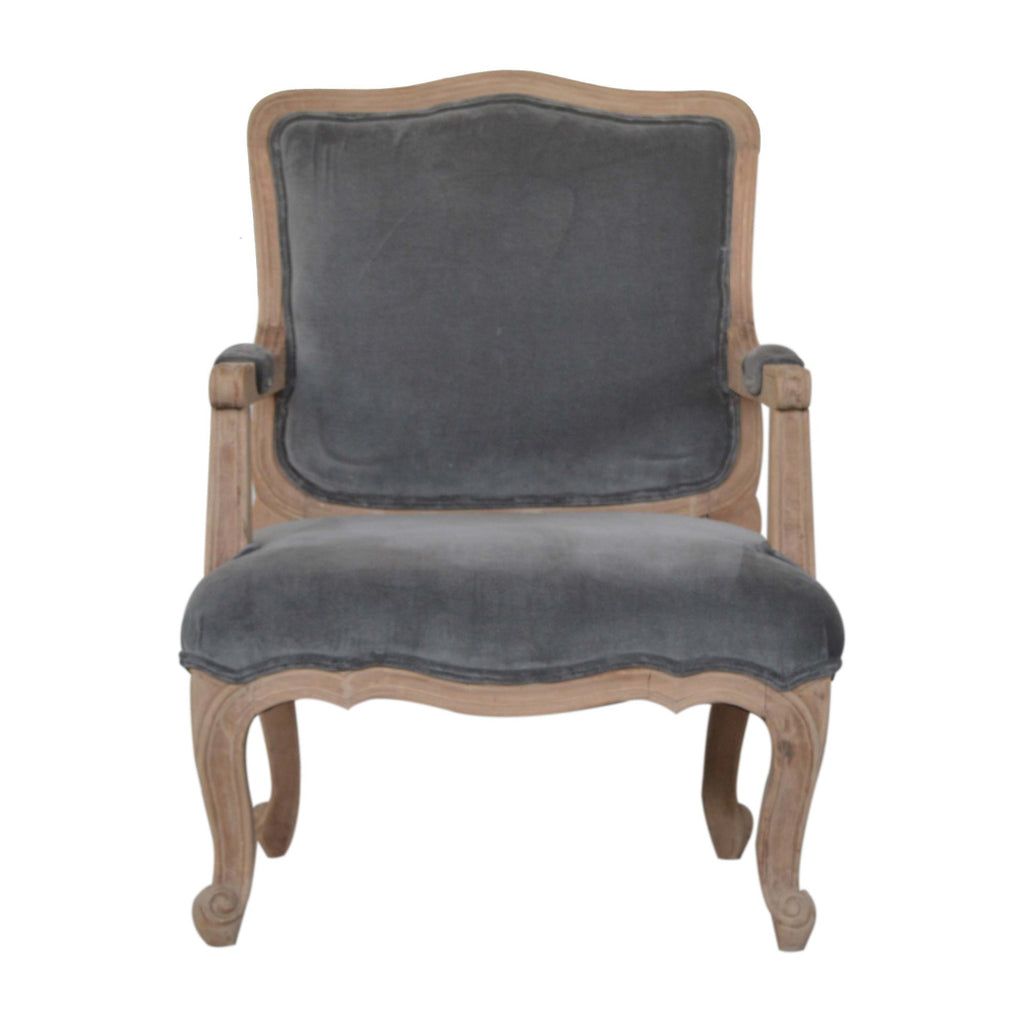 Fauteuil de style français en velours gris