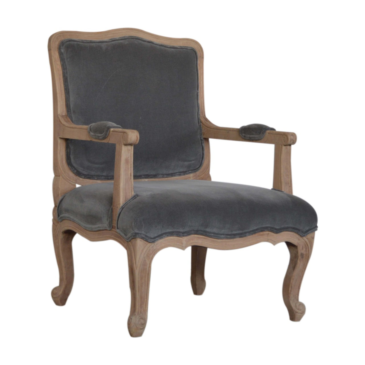 Fauteuil de style français en velours gris