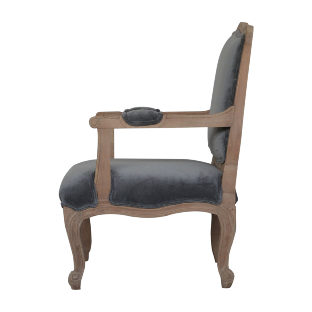 Fauteuil de style français en velours gris