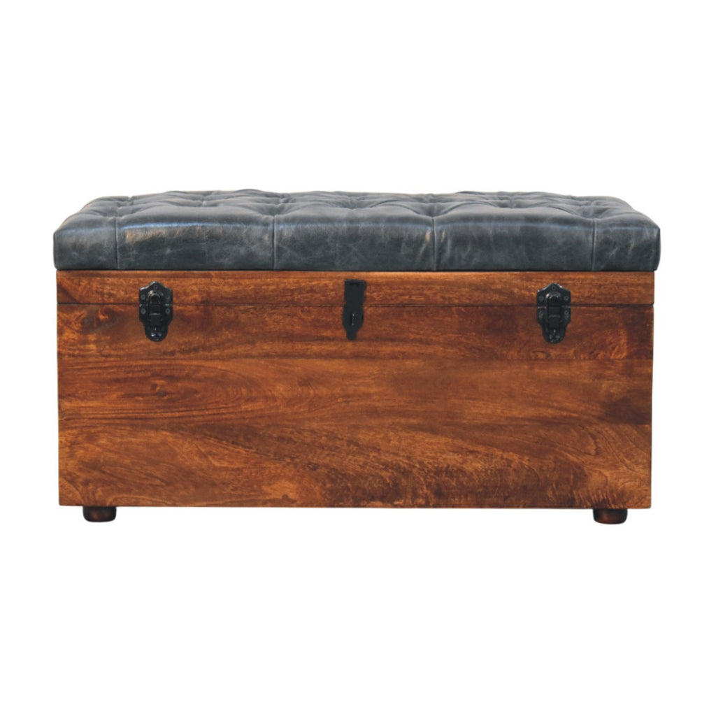 Coffre de rangement en cuir de buffle noir