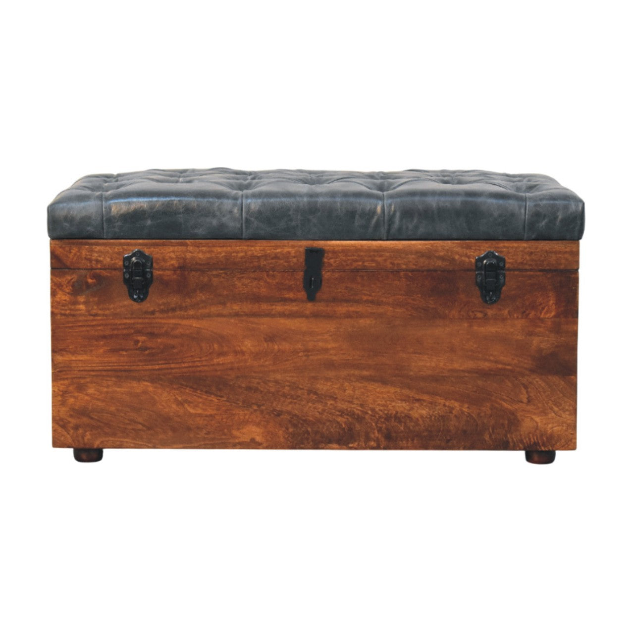 Coffre de rangement en cuir de buffle noir