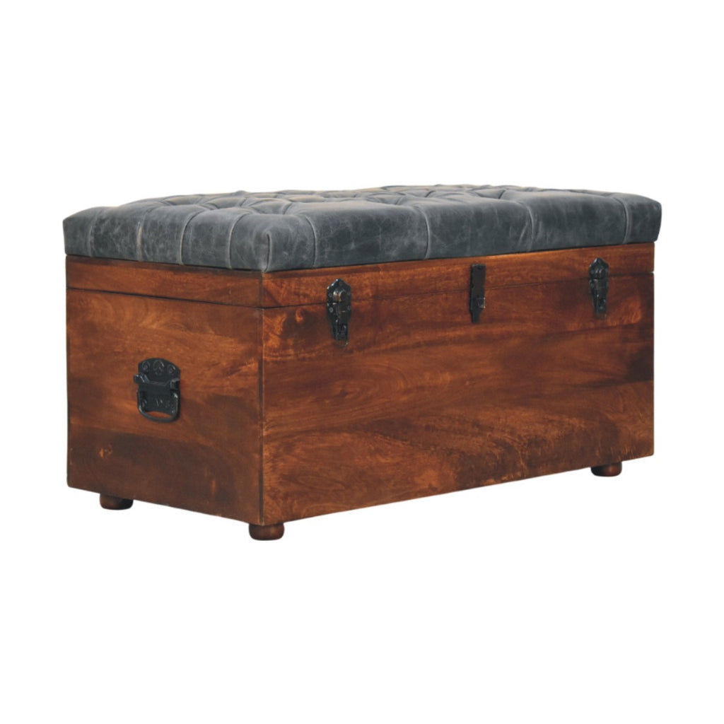 Coffre de rangement en cuir de buffle noir
