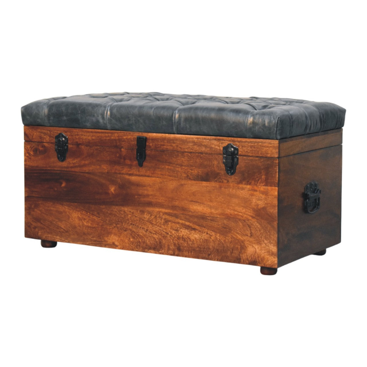 Coffre de rangement en cuir de buffle noir
