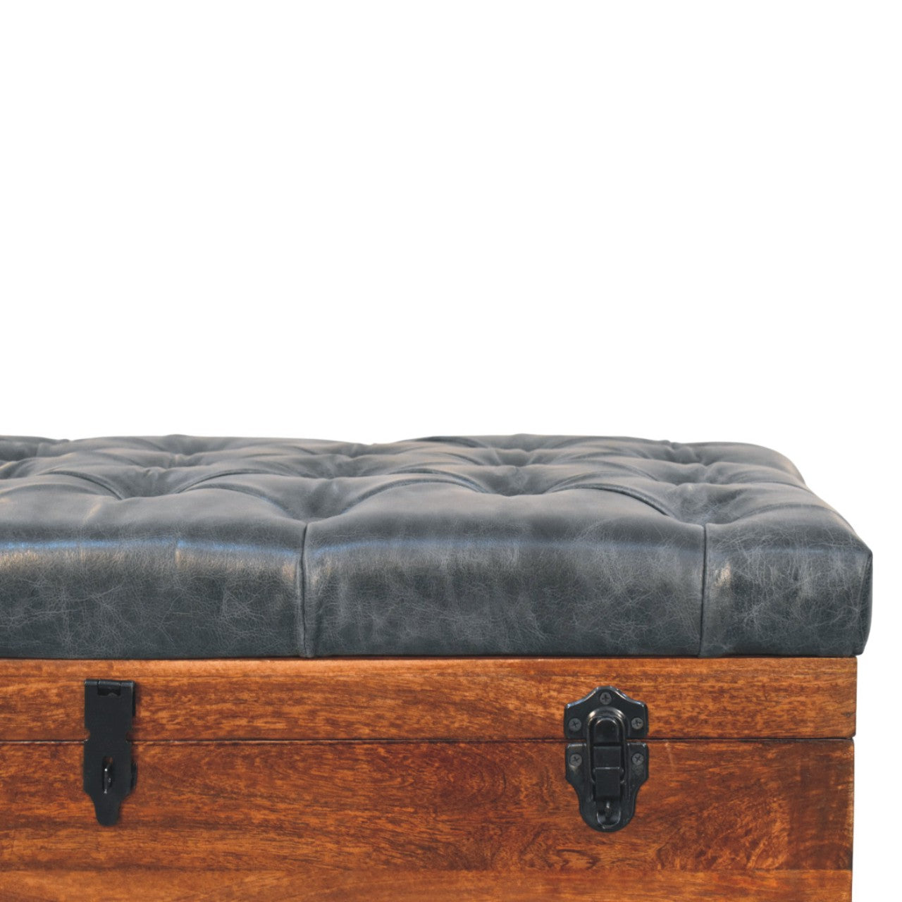 Coffre de rangement en cuir de buffle noir