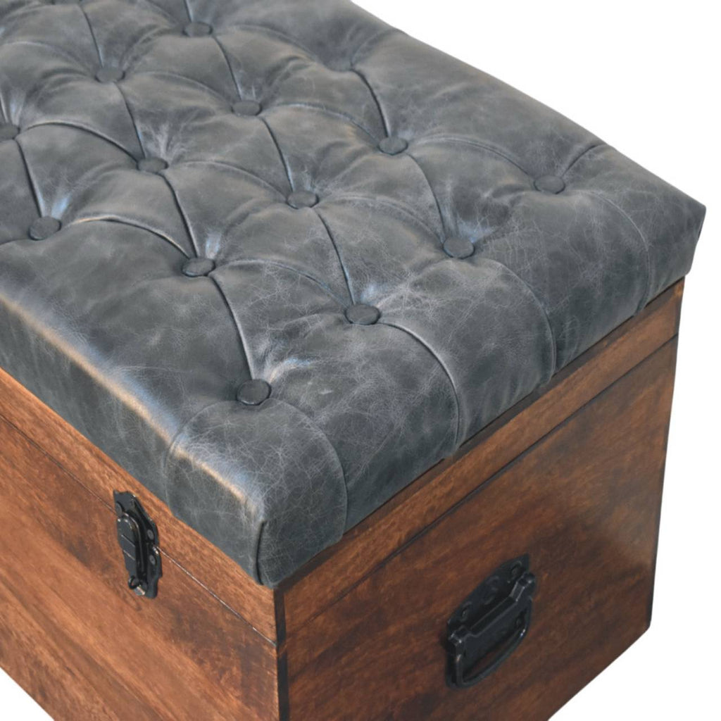 Coffre de rangement en cuir de buffle noir