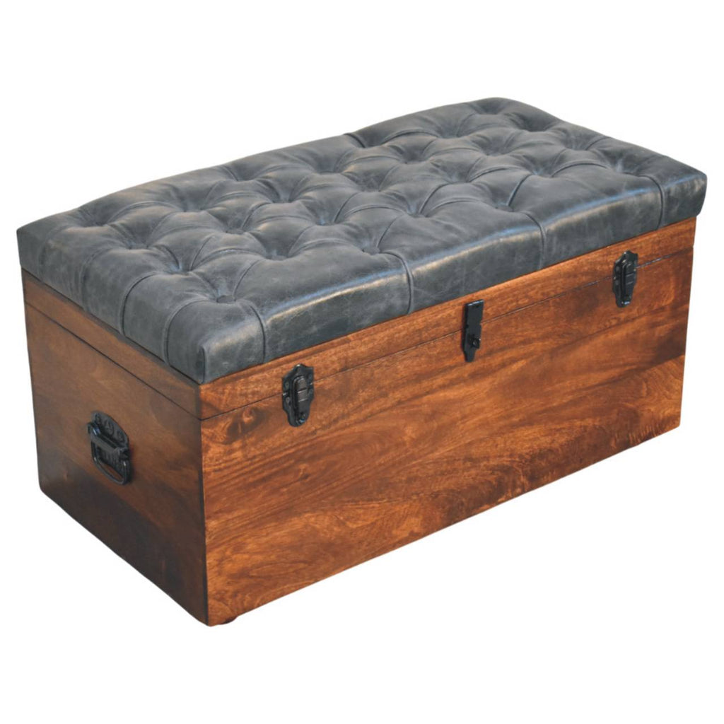 Coffre de rangement en cuir de buffle noir
