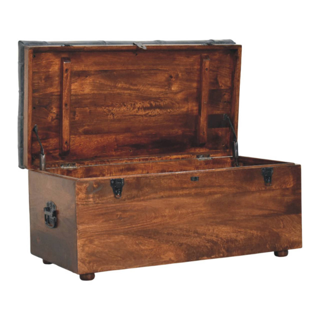 Coffre de rangement en cuir de buffle noir