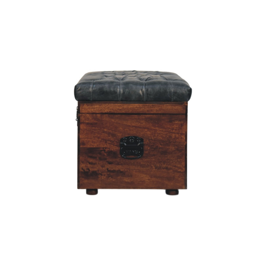 Coffre de rangement en cuir de buffle noir