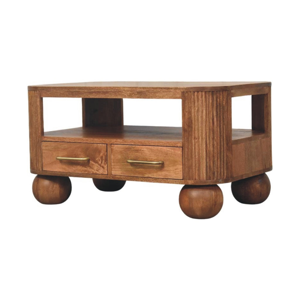 Table basse cannelée en bruyère