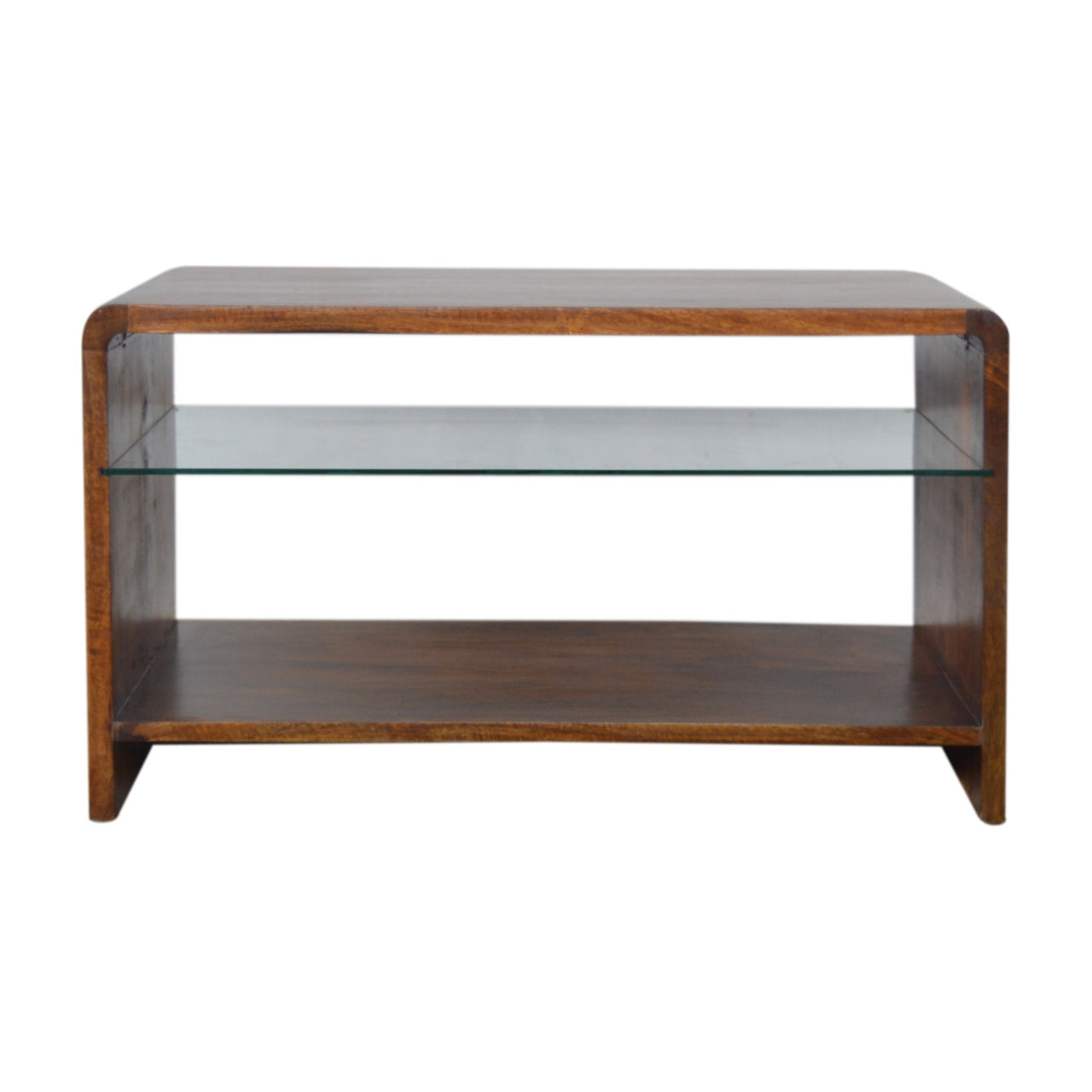 Table basse avec étagère en verre couleur châtaigne