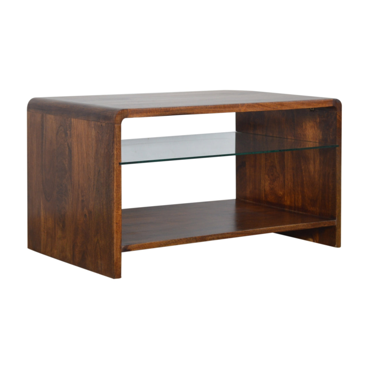Table basse avec étagère en verre couleur châtaigne