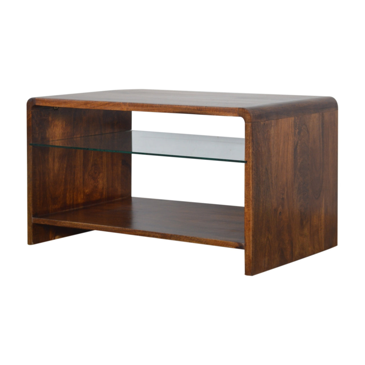 Table basse avec étagère en verre couleur châtaigne
