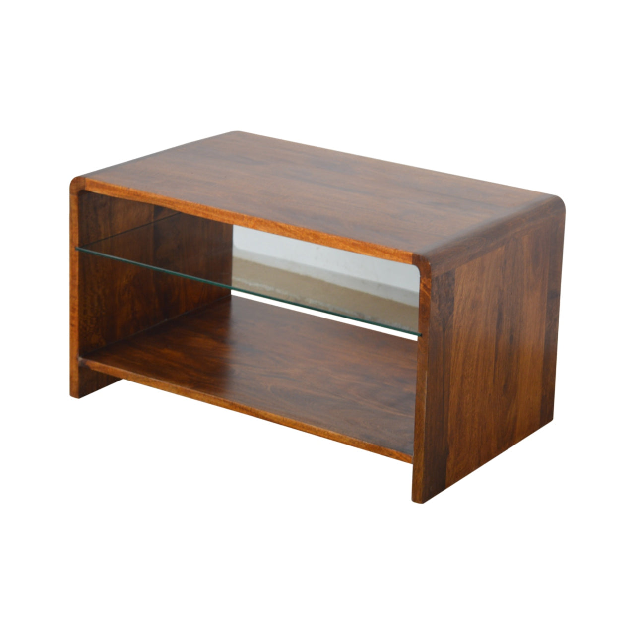 Table basse avec étagère en verre couleur châtaigne