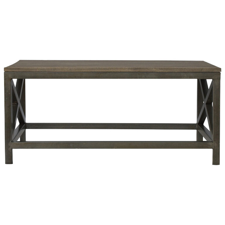 Table basse industrielle en métal croisé couleur avoine