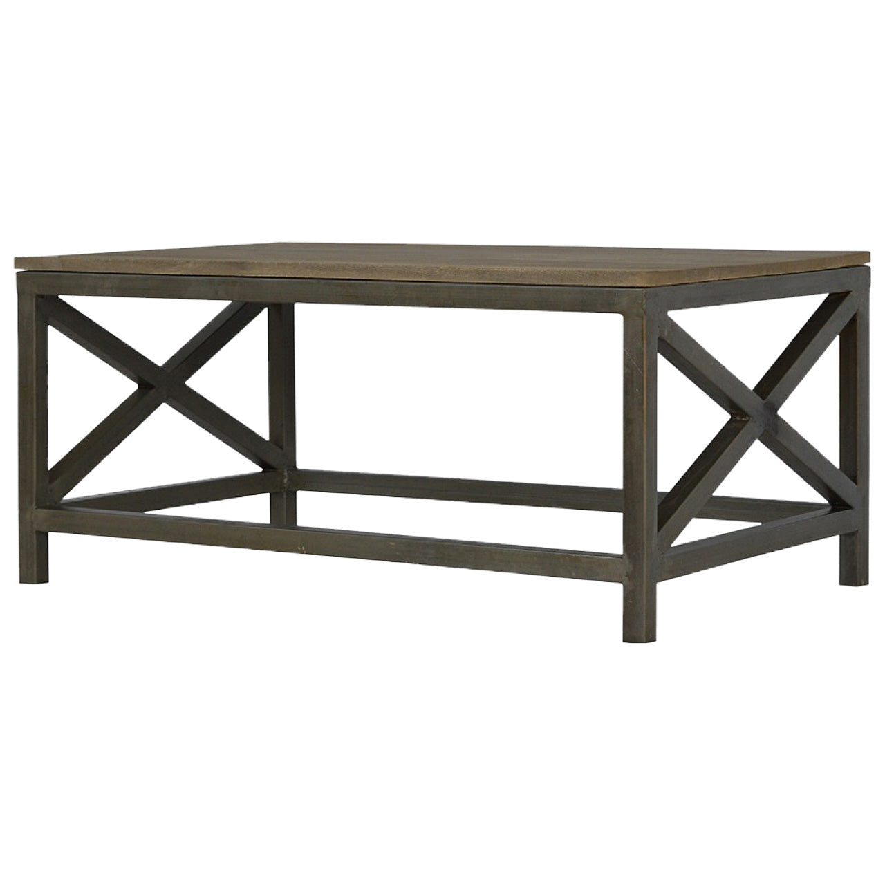Table basse industrielle en métal croisé couleur avoine