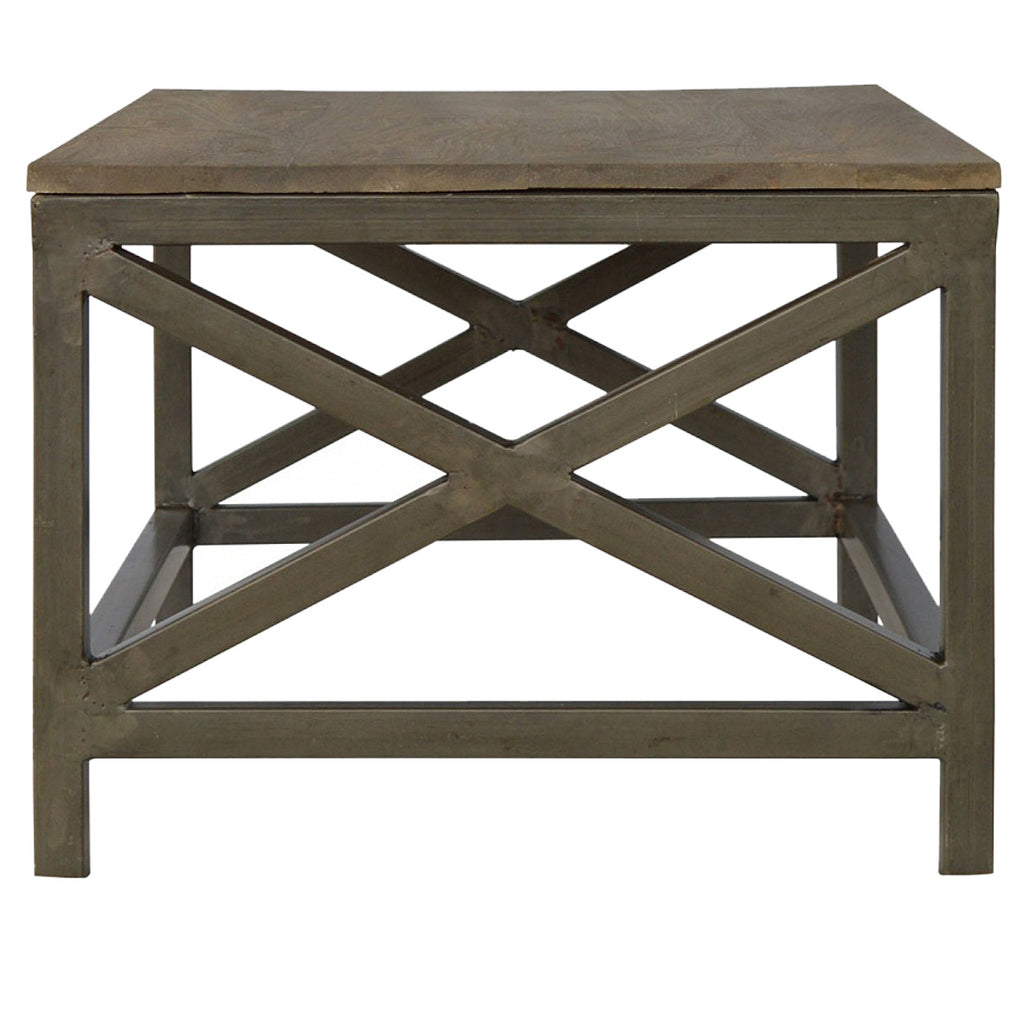 Table basse industrielle en métal croisé couleur avoine