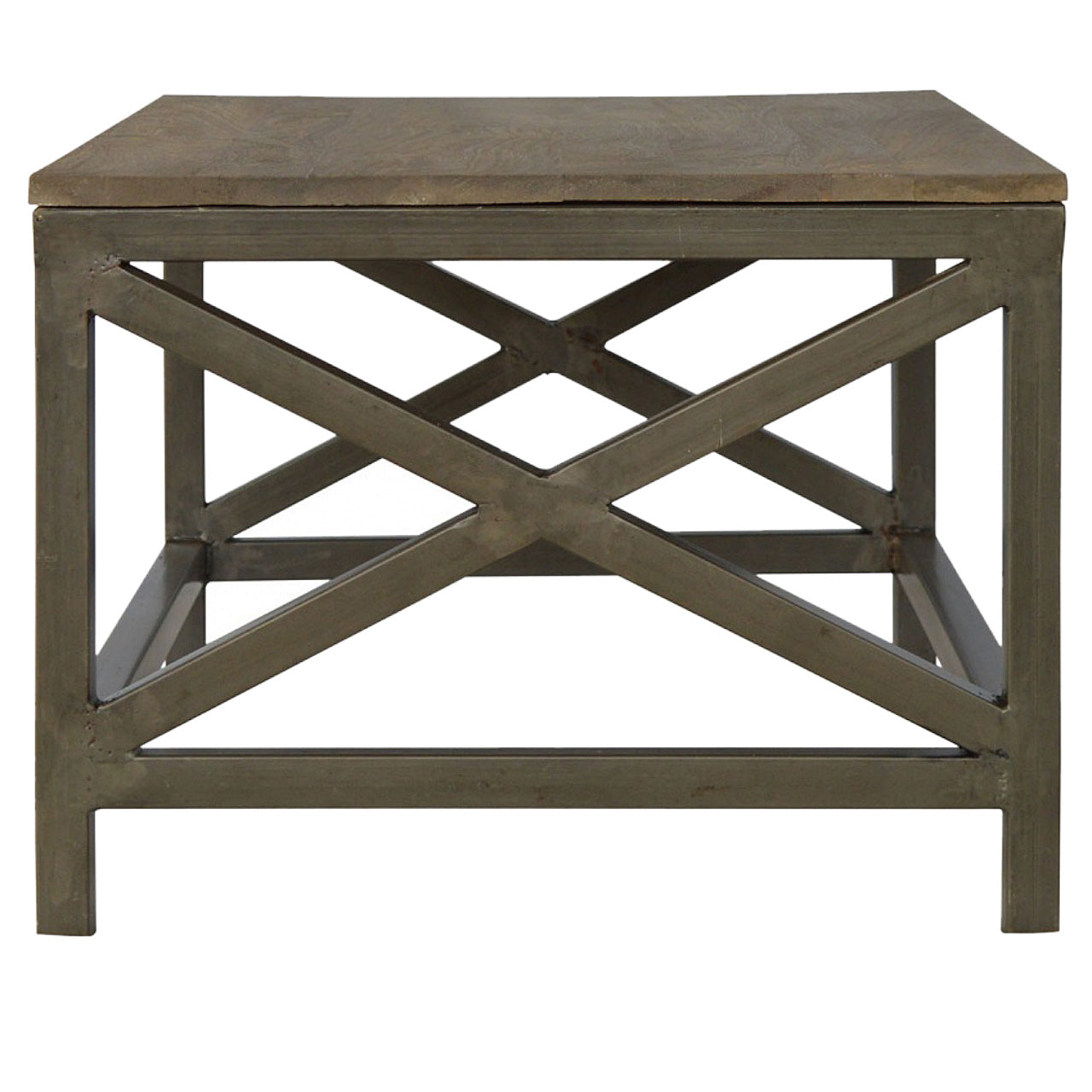 Table basse industrielle en métal croisé couleur avoine