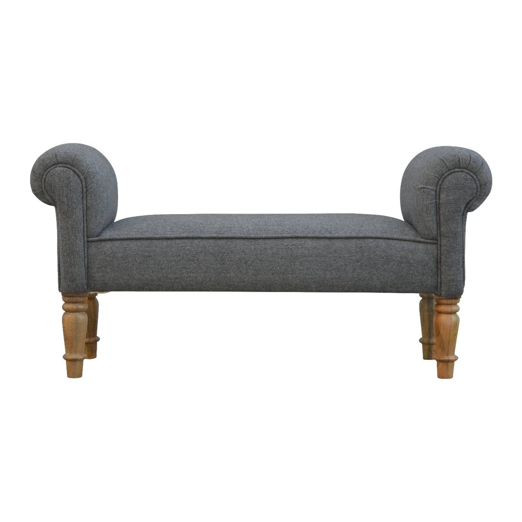 Banc en tweed noir avec pieds tournés