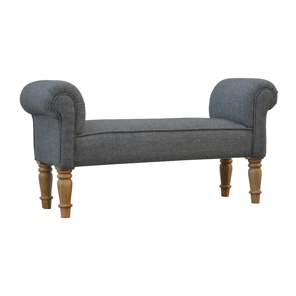 Banc en tweed noir avec pieds tournés