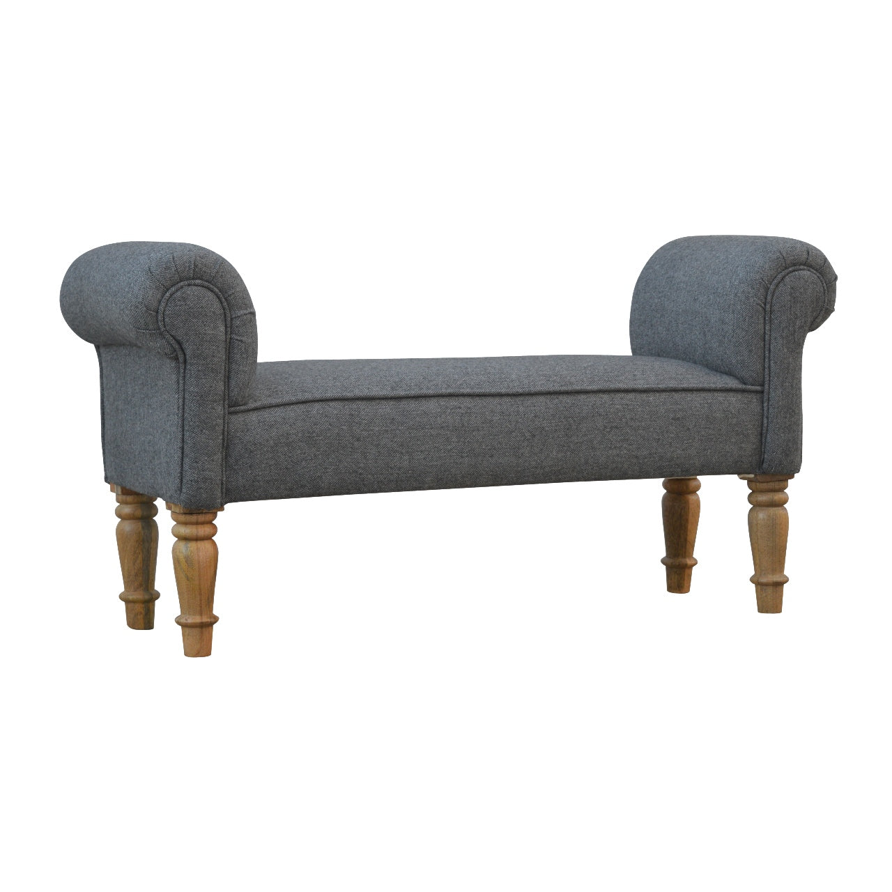 Banc en tweed noir avec pieds tournés