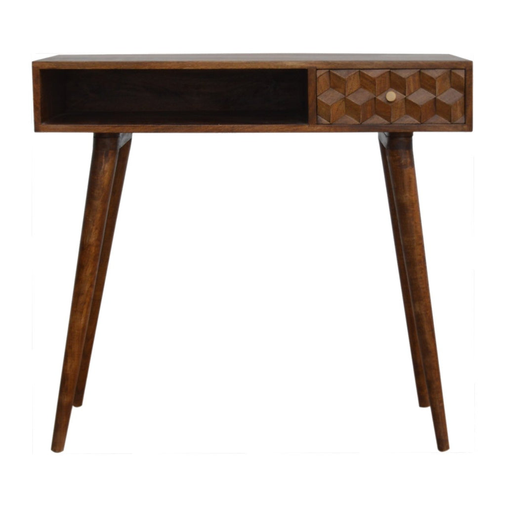 Bureau sculpté en forme de cube de châtaignier