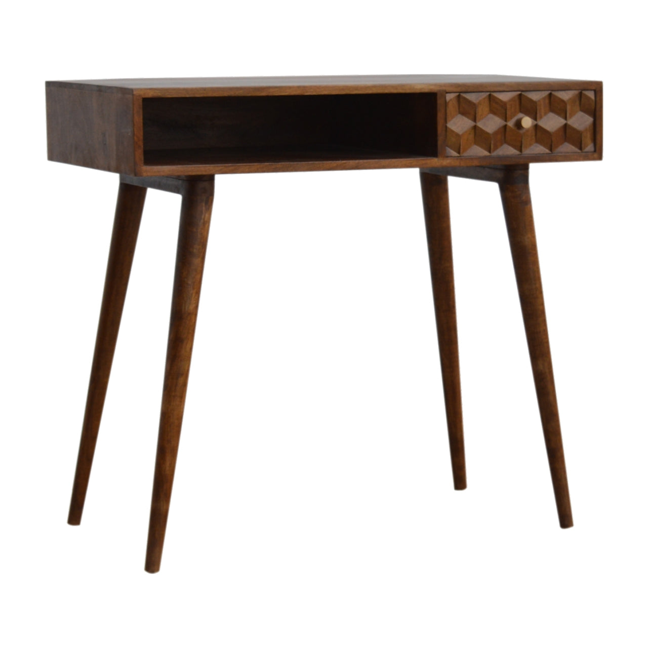 Bureau sculpté en forme de cube de châtaignier