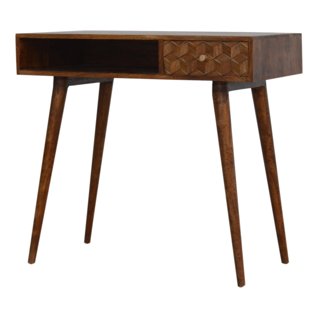 Bureau sculpté en forme de cube de châtaignier