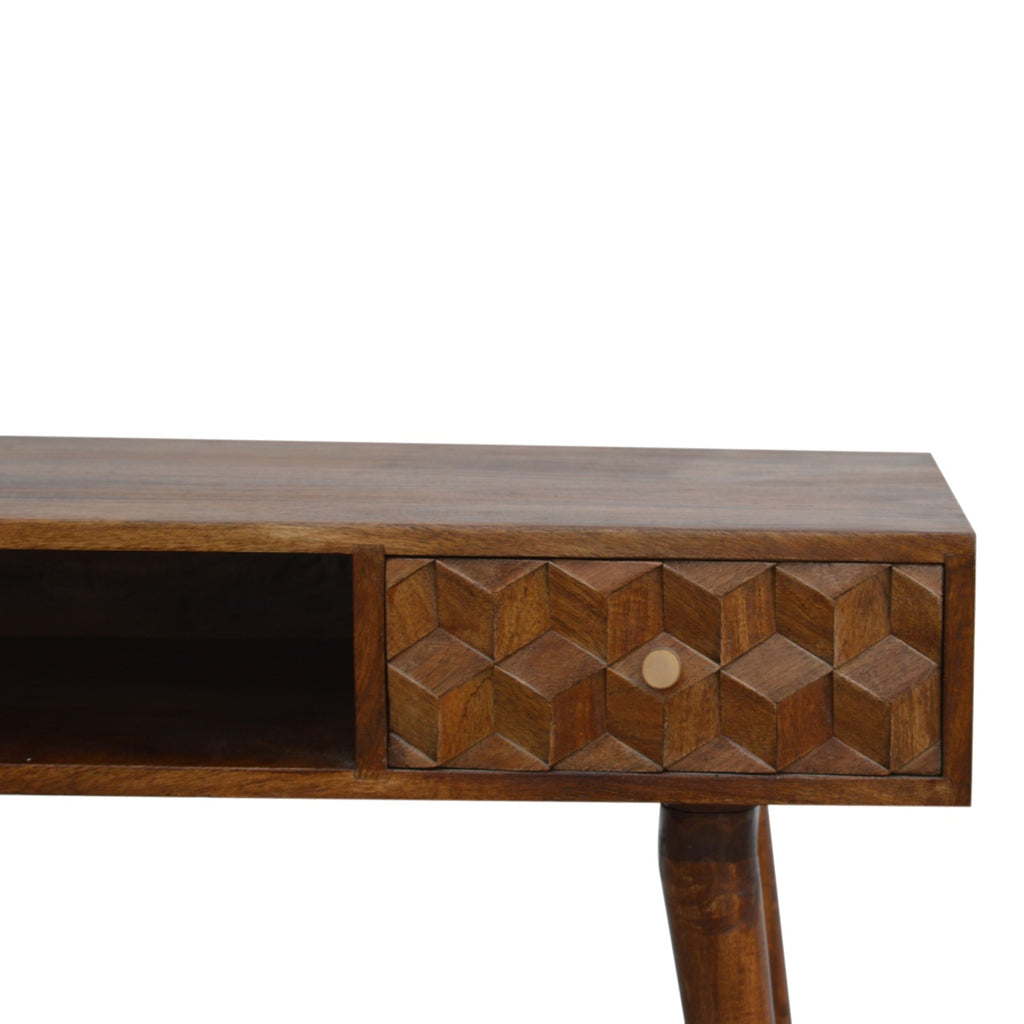Bureau sculpté en forme de cube de châtaignier