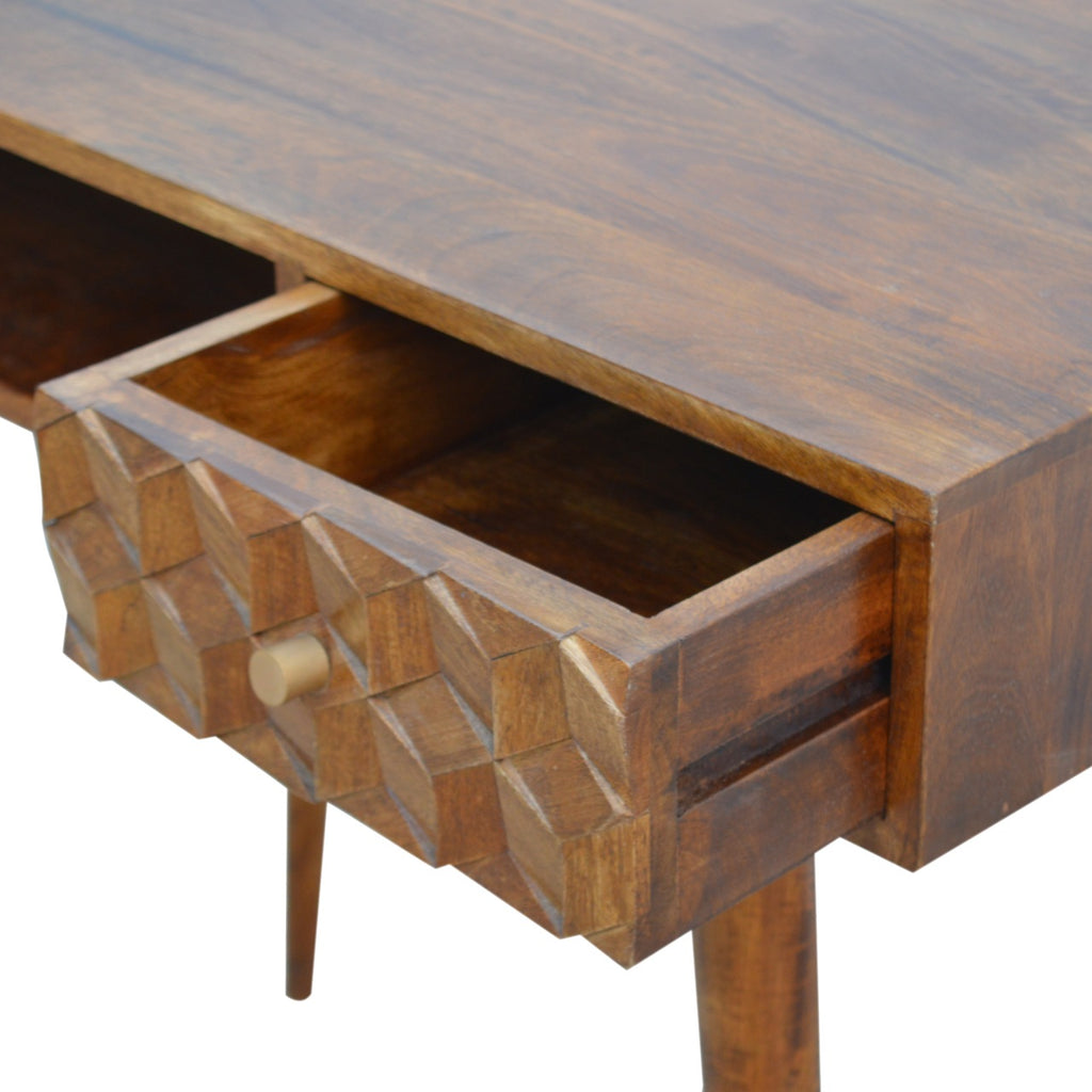 Bureau sculpté en forme de cube de châtaignier