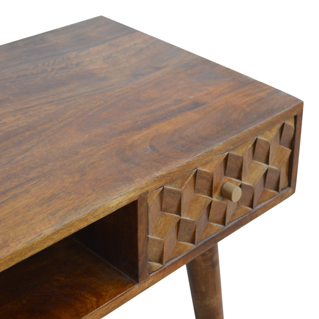 Bureau sculpté en forme de cube de châtaignier
